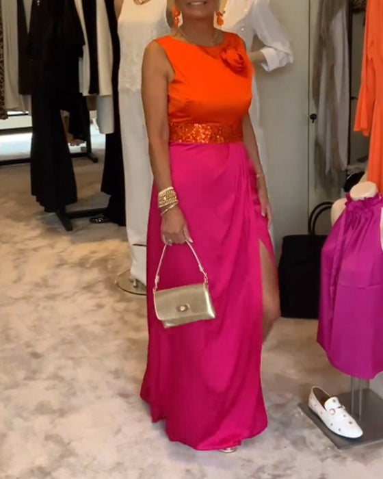 Ärmelloses freizeitkleid mit schlitz