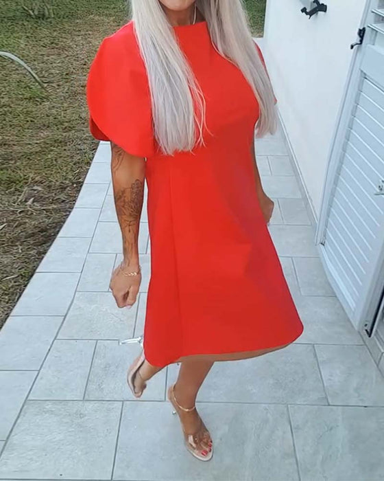 Kleid Unifarben Puffärmel A-Linie