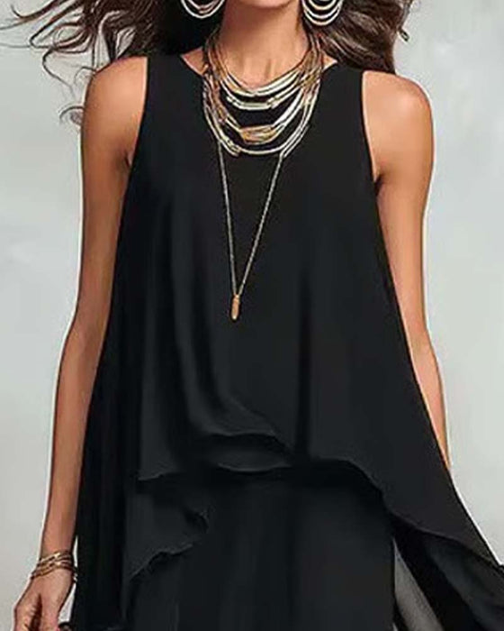 Kleid Rundhals Ärmellos Chiffon Unregelmäßig