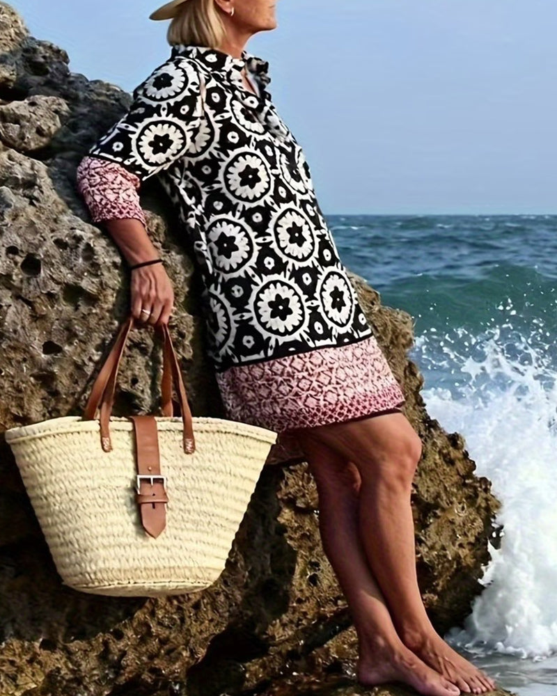 Kleid Ethno-Stil Dreiviertelarm