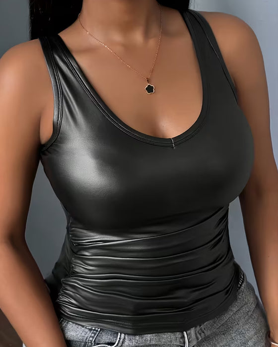 Tank Top Unifarben U-Ausschnitt Gerafft