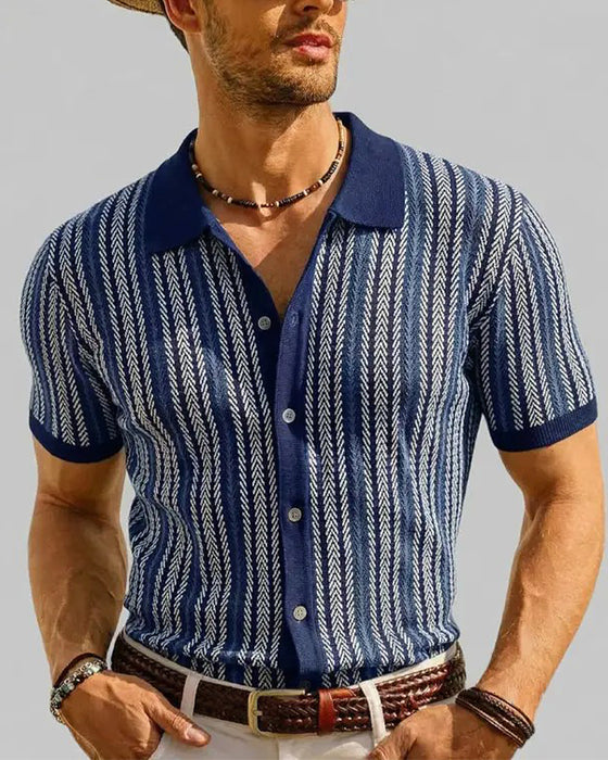 T-Shirt Revers Herren Kurzarm Knopf