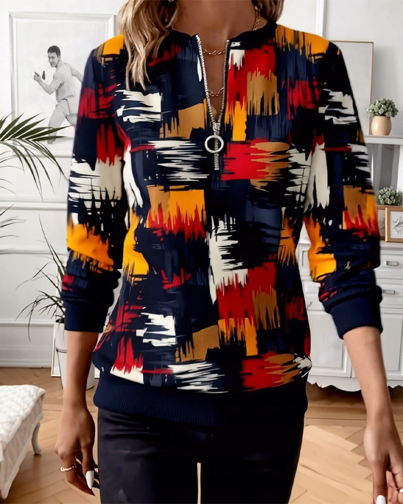 Lässiger Pullover mit Reißverschluss und Print