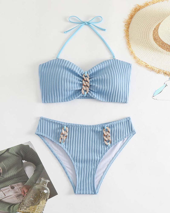 Badeanzug Halter Uni-Farben Gestreift