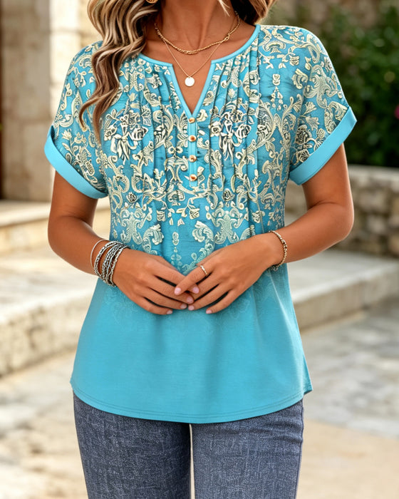 Bluse Verlauf Blumig Kurzarm