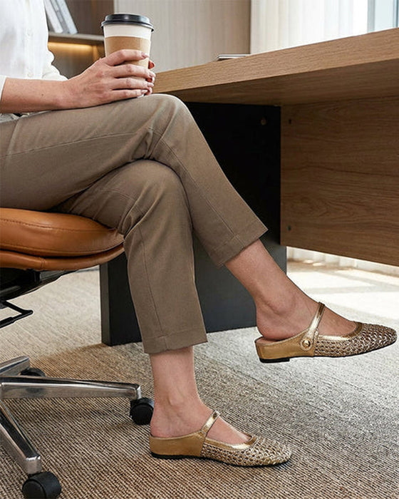 Schuhe Eckige Zehe Gewebt Durchbrochen