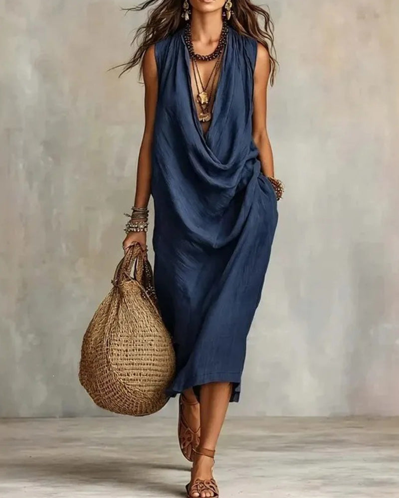 Kleid Ärmellos V-Ausschnitt Mode