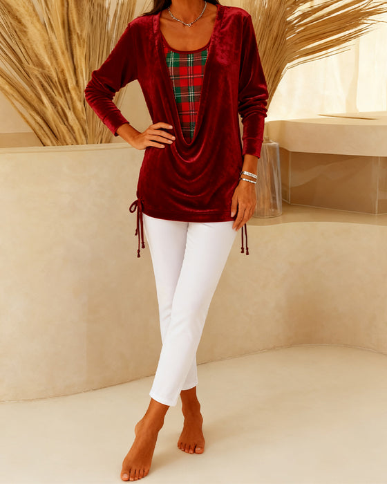 Top mit faux Zwei-Teile-Karo-Patchwork