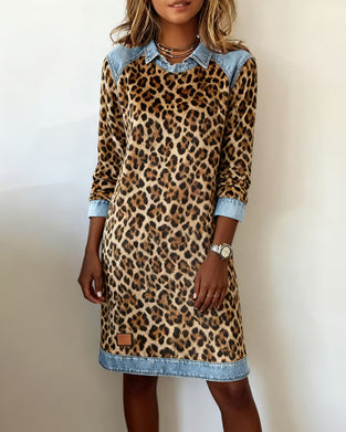 Kleid Revers Leopardenmuster Shift