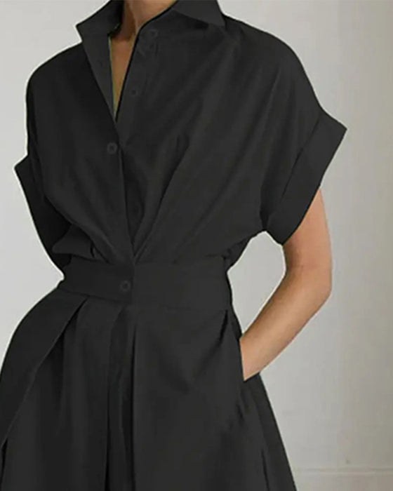 Kleid A-Linie Bindung Hohe Taille Knopf