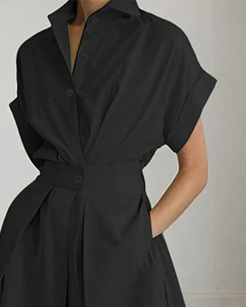 Kleid A-Linie Bindung Hohe Taille Knopf