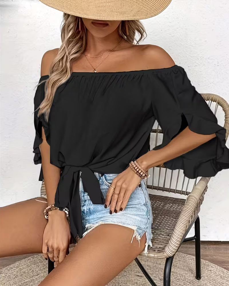 Bluse Off-Shoulder Schleife Glockenärmel