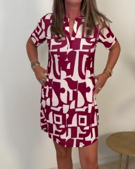 Kleid Geometrischer Druck Kurzarm Mini
