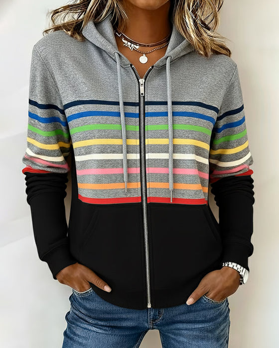 Langärmlige Hoodie mit Regenbogenstreifen