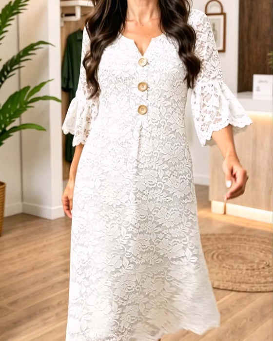 Kleid Spitze Ausgestellter Ärmel A-Linie