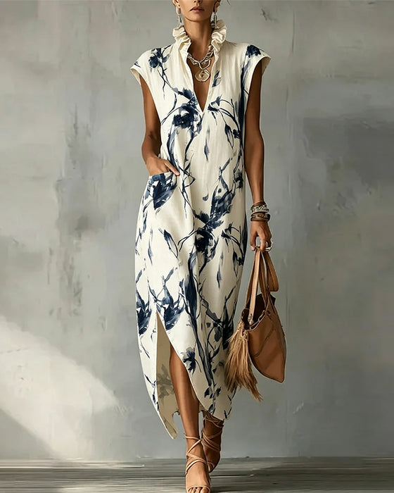 Kleid Tintenblau Stehkragen Ärmellos
