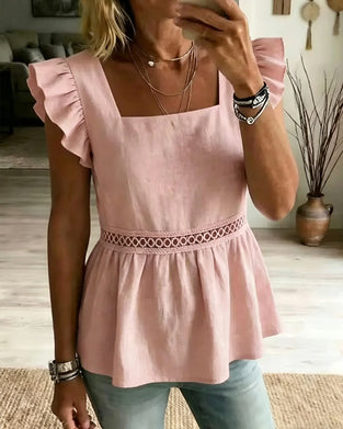 Bluse Quadratischer Kragen Rüschen