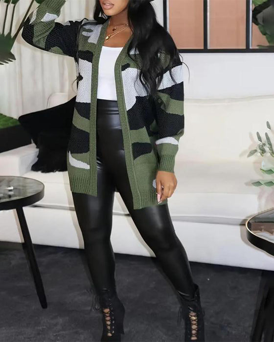 Cardigan Jacke Mit Camouflage-Stil Merkmalen