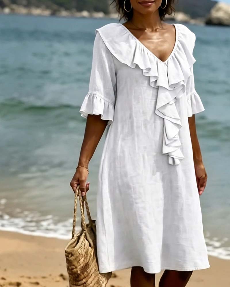 Kleid V-Ausschnitt Rüsche Shift