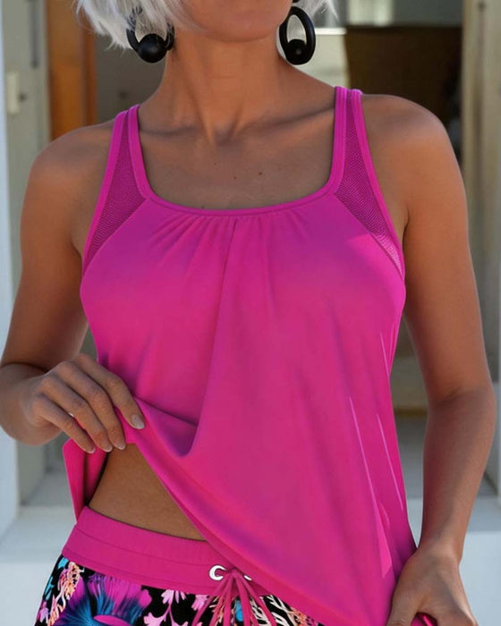 Tankini Quadratischer Ausschnitt Kordelzug Cami
