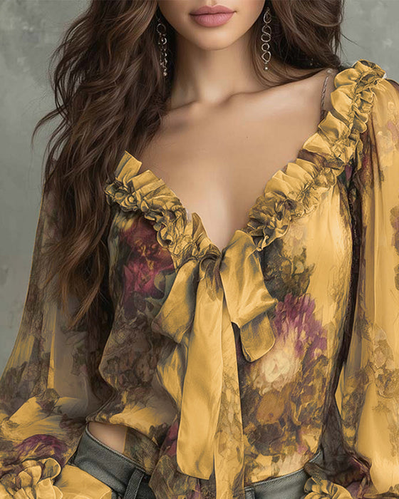 Bluse Lotusdruck Elegant