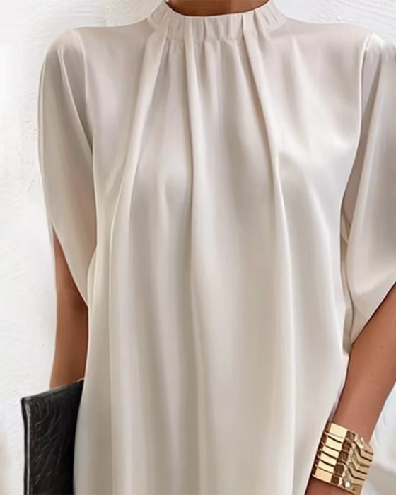 Kleid Lässig Hoher Ausschnitt Gerade Einfarbig