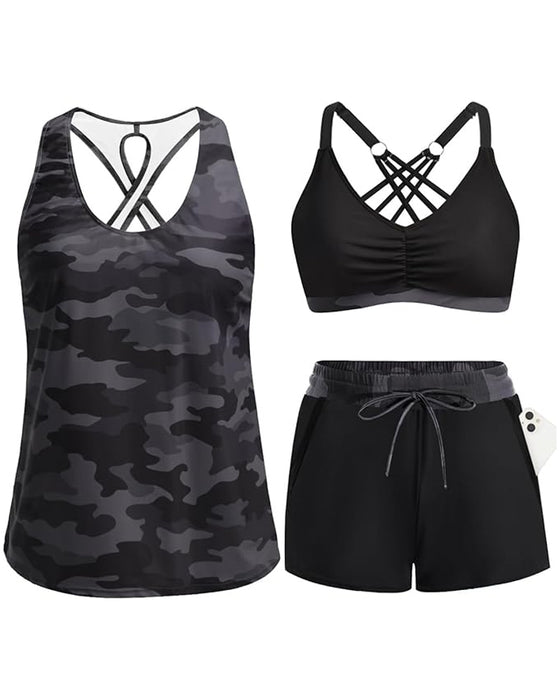 Abdeckung Und Bikini Crisscross Ärmelloses Oberteil + Kordelzug Bedruckte Hose Für