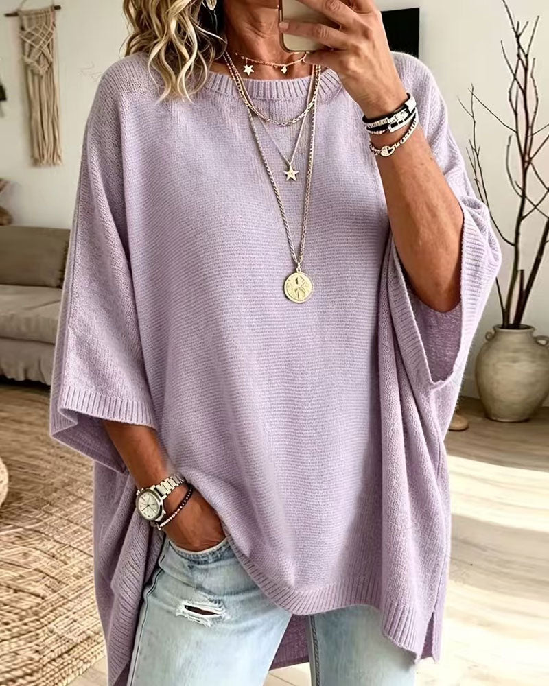 Pullover Locker Rundhals Einfarbig