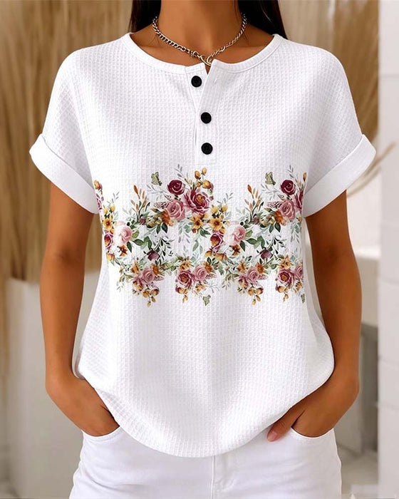 T-Shirt Rundhals Knopf Waffel