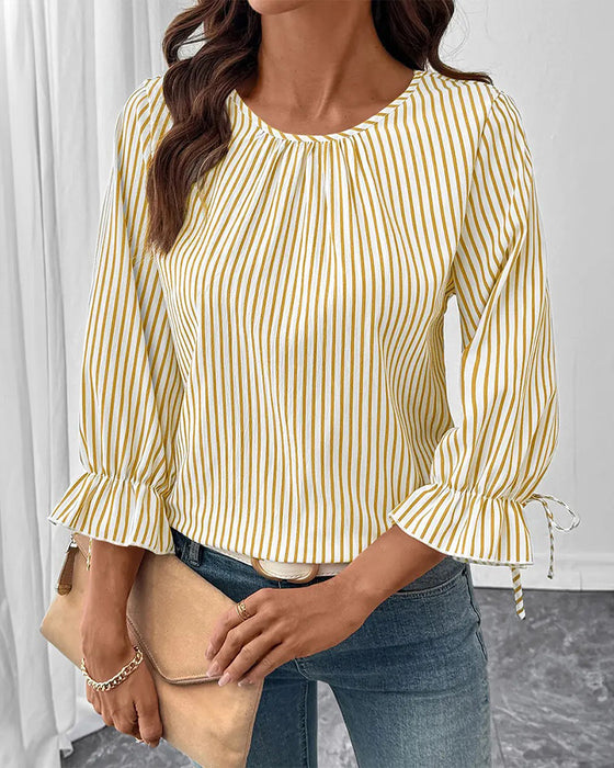 Bluse Gestreift Rundhals Puffärmel
