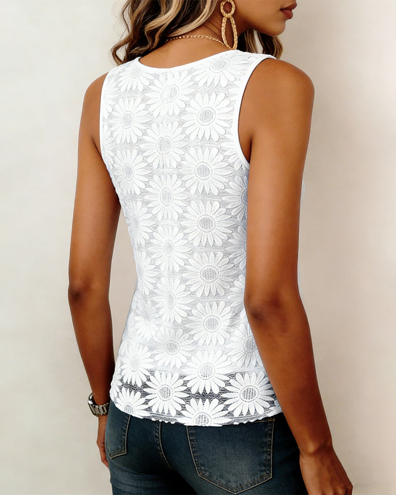 Tank Top Spaghettiträger Spitze Bestickt