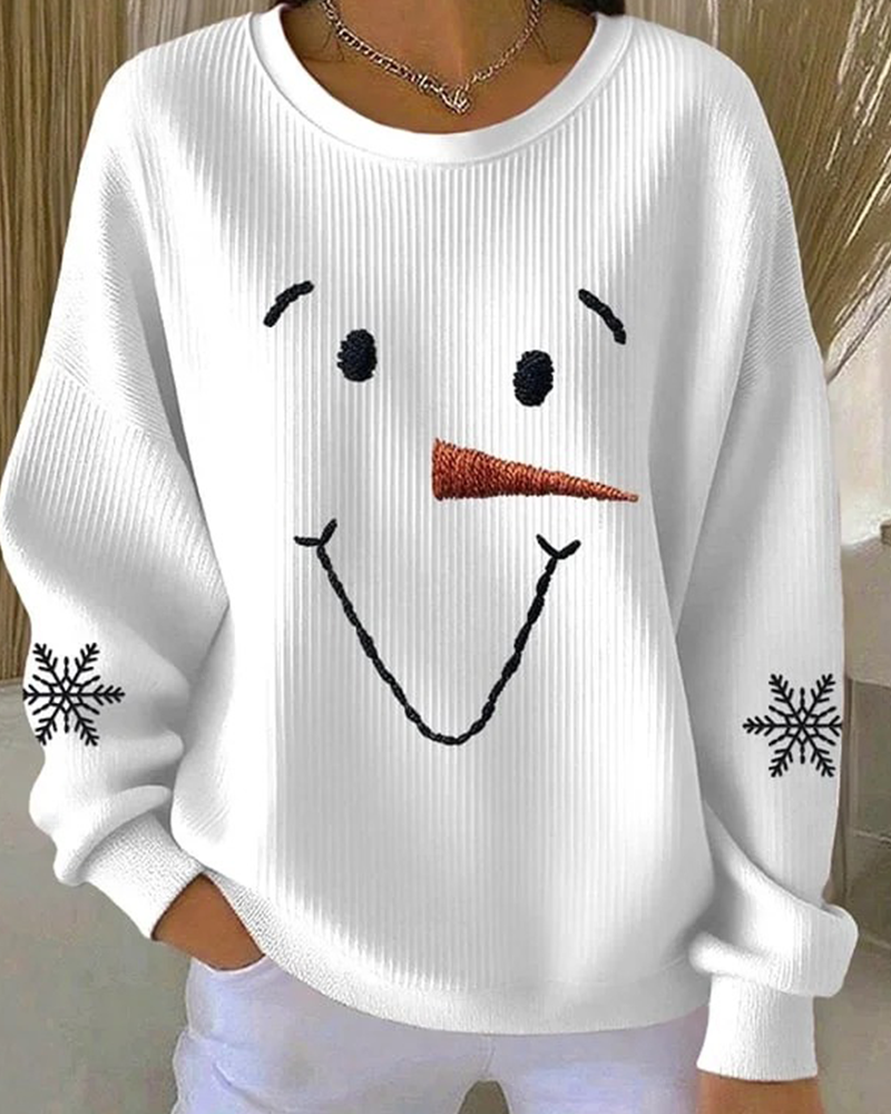 Sweatshirt Schneemann Aufdruck runder Ausschnitt