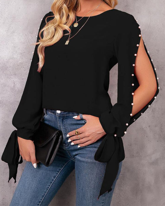 Top stilvoll einfarbig zum Binden perlenverziert