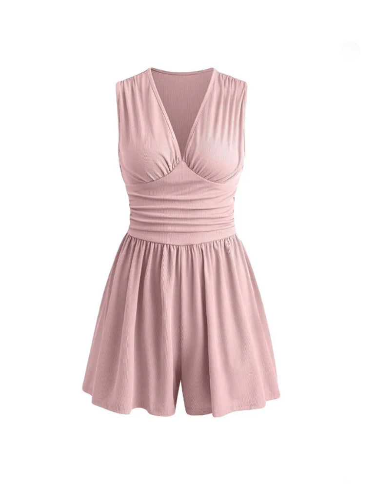 Jumpsuit Mit V-Ausschnitt, Plisseetaille Und Kordelzug