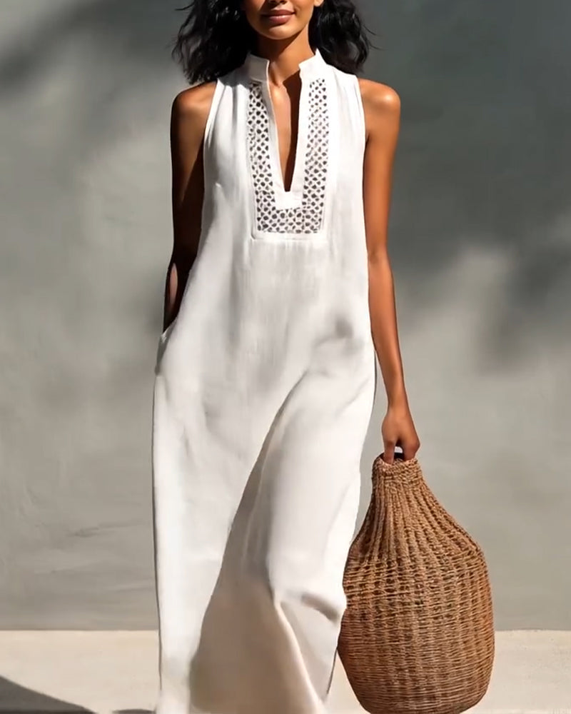 Kleid Ärmellos V-Ausschnitt Lang