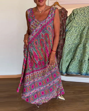 Kleid Ärmellos Locker Kaschmir Druck