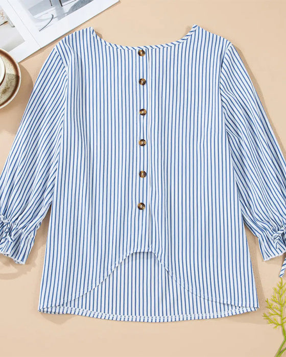 Bluse Gestreift Rundhals Puffärmel