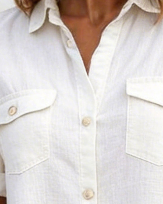 Kleid Umlegekragen Baumwollleinen Knopfleiste Hemdenstil