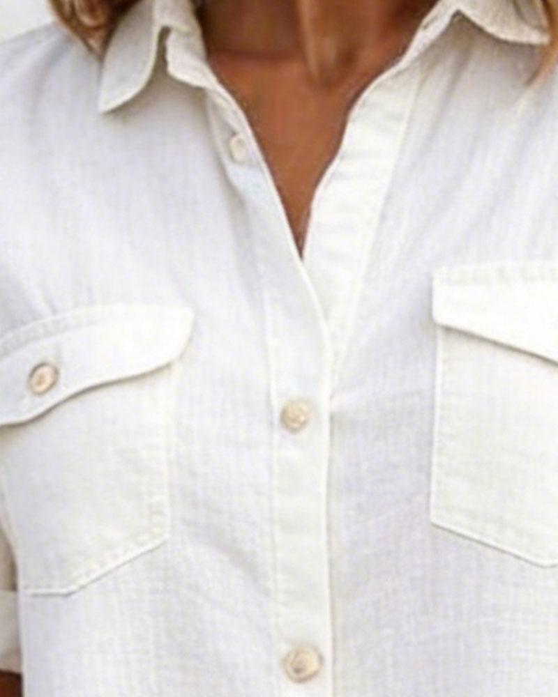 Kleid Umlegekragen Baumwollleinen Knopfleiste Hemdenstil