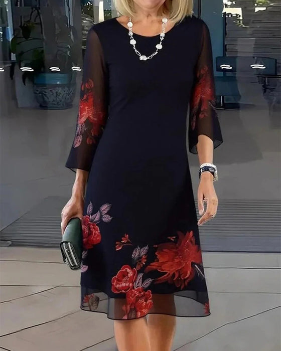 Kleid Rundhals Sheer Blumig Locker