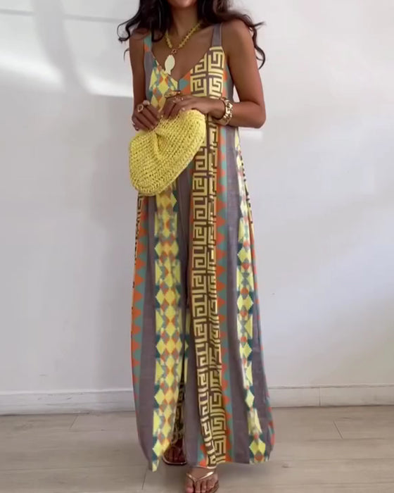 Jumpsuit Geometrisch Druck Spaghettiträger Breites Bein