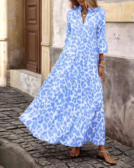 Kleid Leopard Print V-Ausschnitt Lässig