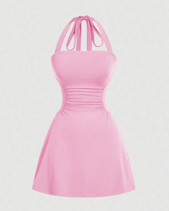 Kleid Halterneck Bandage Taille Gerafft