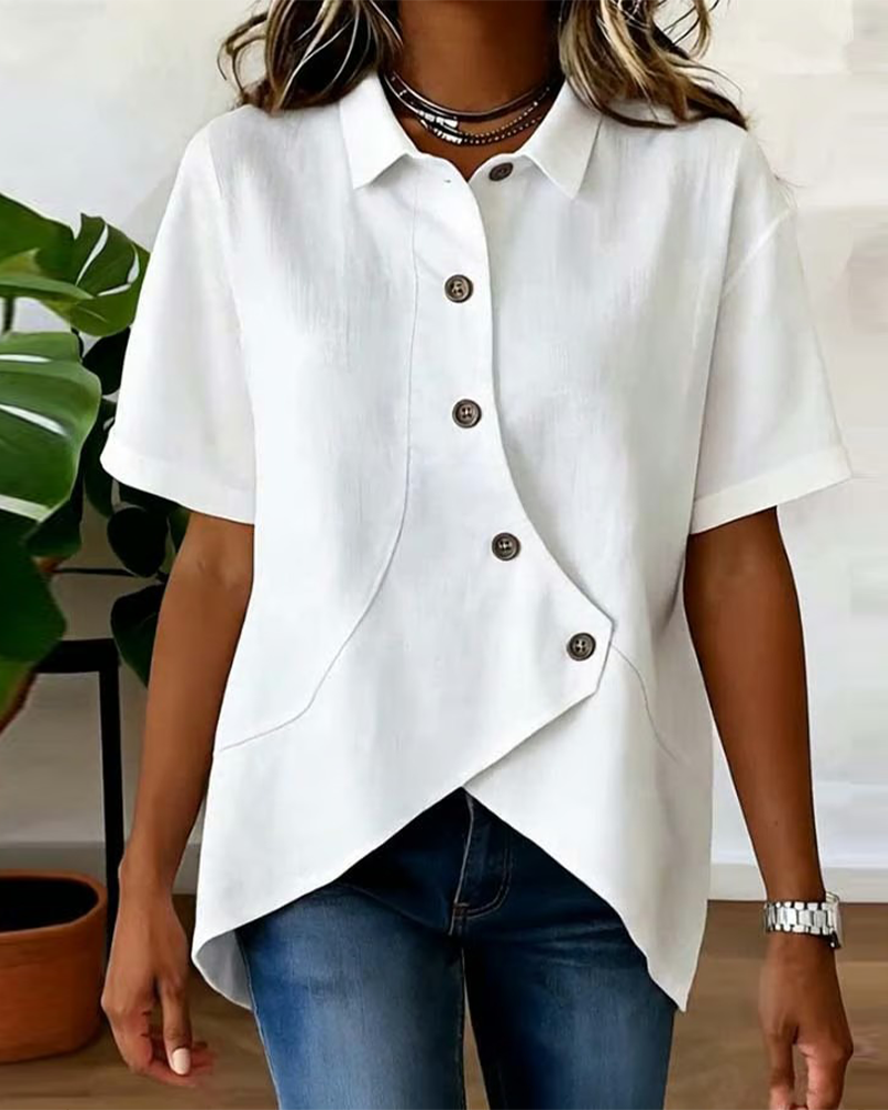 Hemd Asymmetrische Baumwollleinen Knopfleiste Button-Down