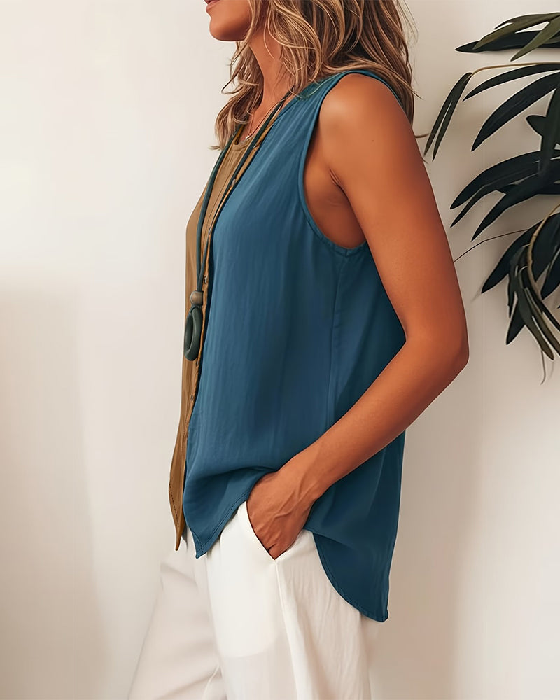 Tank Topp Fargeblokk Ermeløs Lin