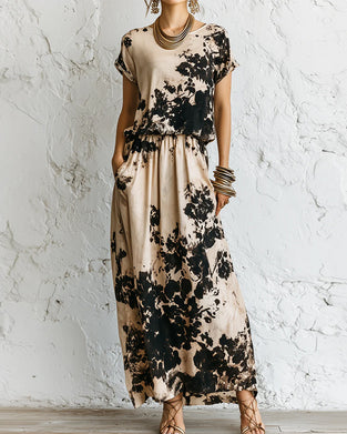 Kleid Tinte Waschen Druck Gestrickt Maxi