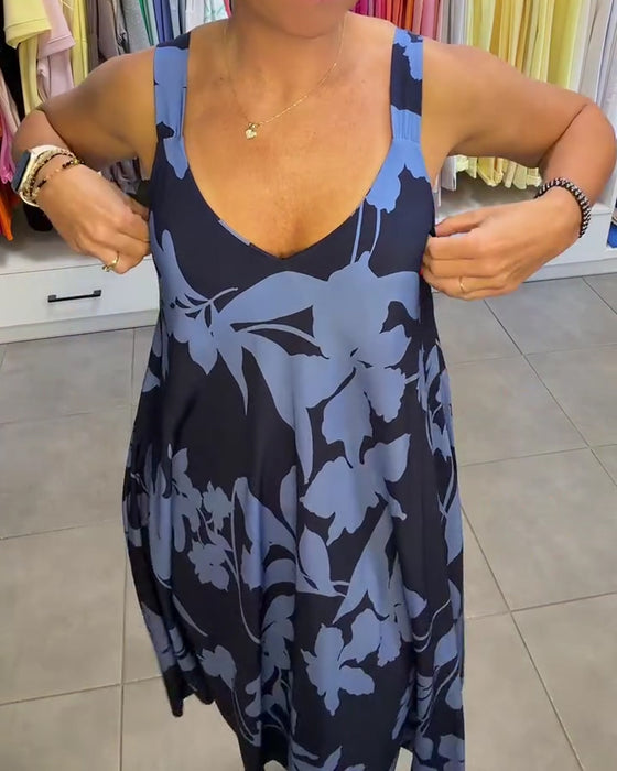 Kleid Träger Großes Blumenblatt Lang