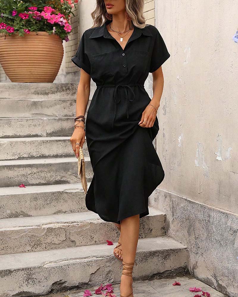 Kleid Revers Tailliert Hemd