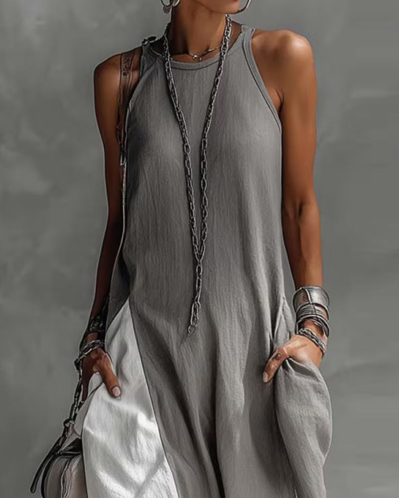Kleid Ärmellos Tasche Maxi