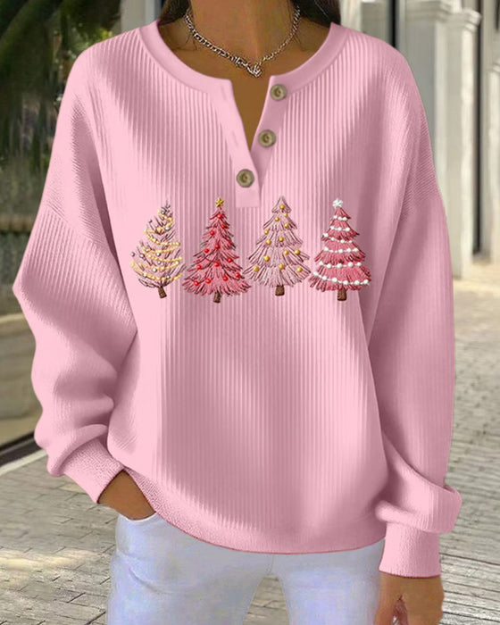 Sweatshirt Geknöpft Weihnachtsbaum Druck